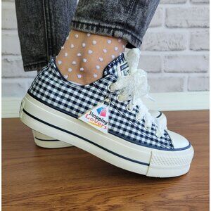❤️Chuck Taylor All Star Lift Platform Gingham 8 Women's Shoes Navy White A13664C